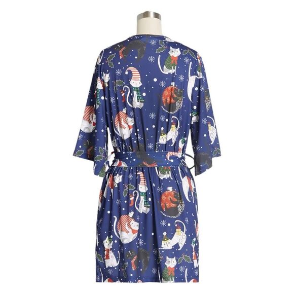 NWT Modcloth Feline Christmassy Robe Cats Christmas Happy Holiday Womens S/M - Picture 3 of 5